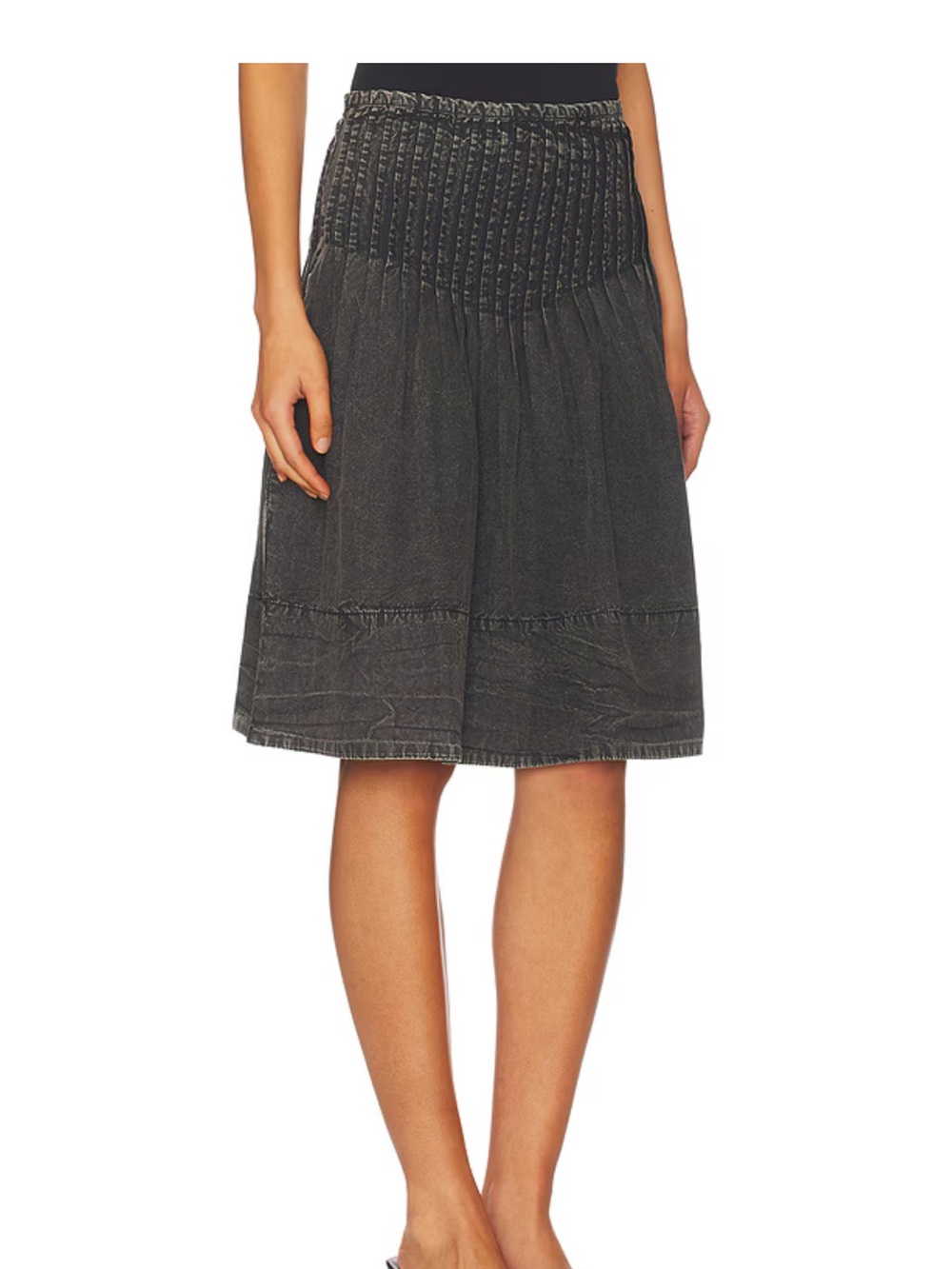 Free People Peyton Pintuck Midi Skirt In Washed Black 6 - Picture 2 of 7